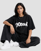 90sOWL Logo Black Printed Oversized T-Shirt for Men and Women