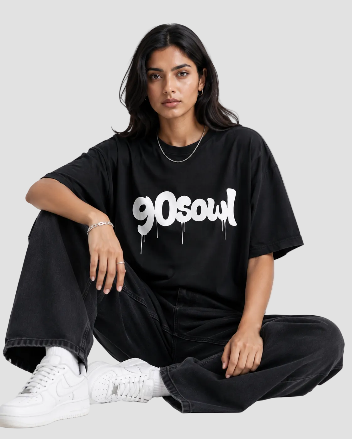 90sOWL Logo Black Printed Oversized T-Shirt for Men and Women