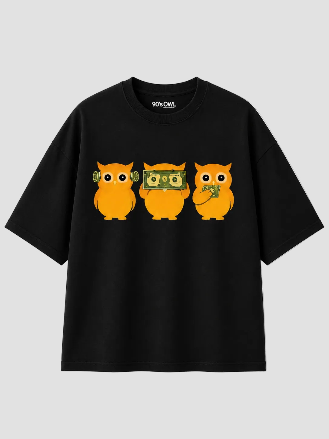 Three Money Owl Oversized T-Shirt 90s Owl