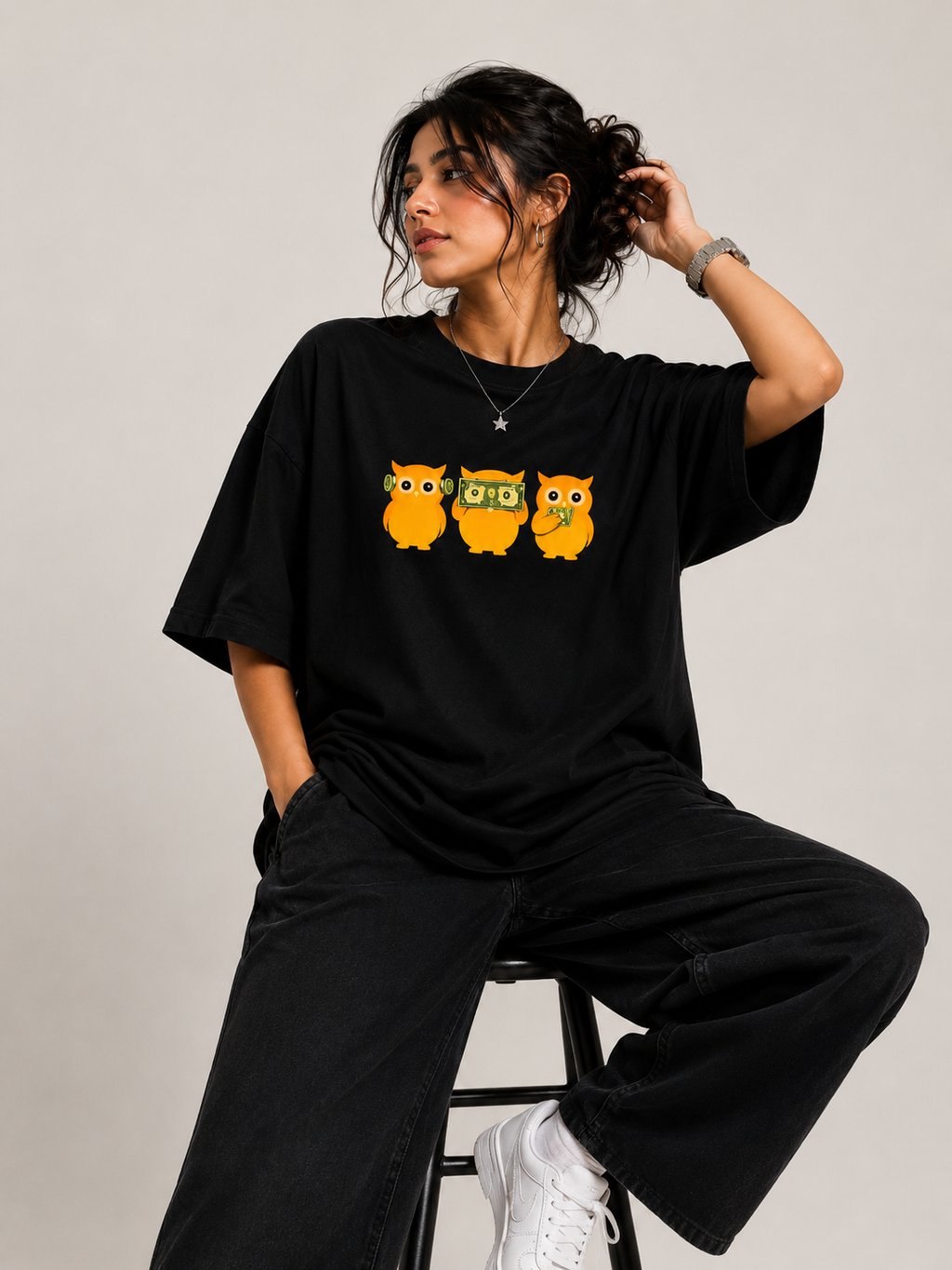 Three Money Owl Oversized T-Shirt