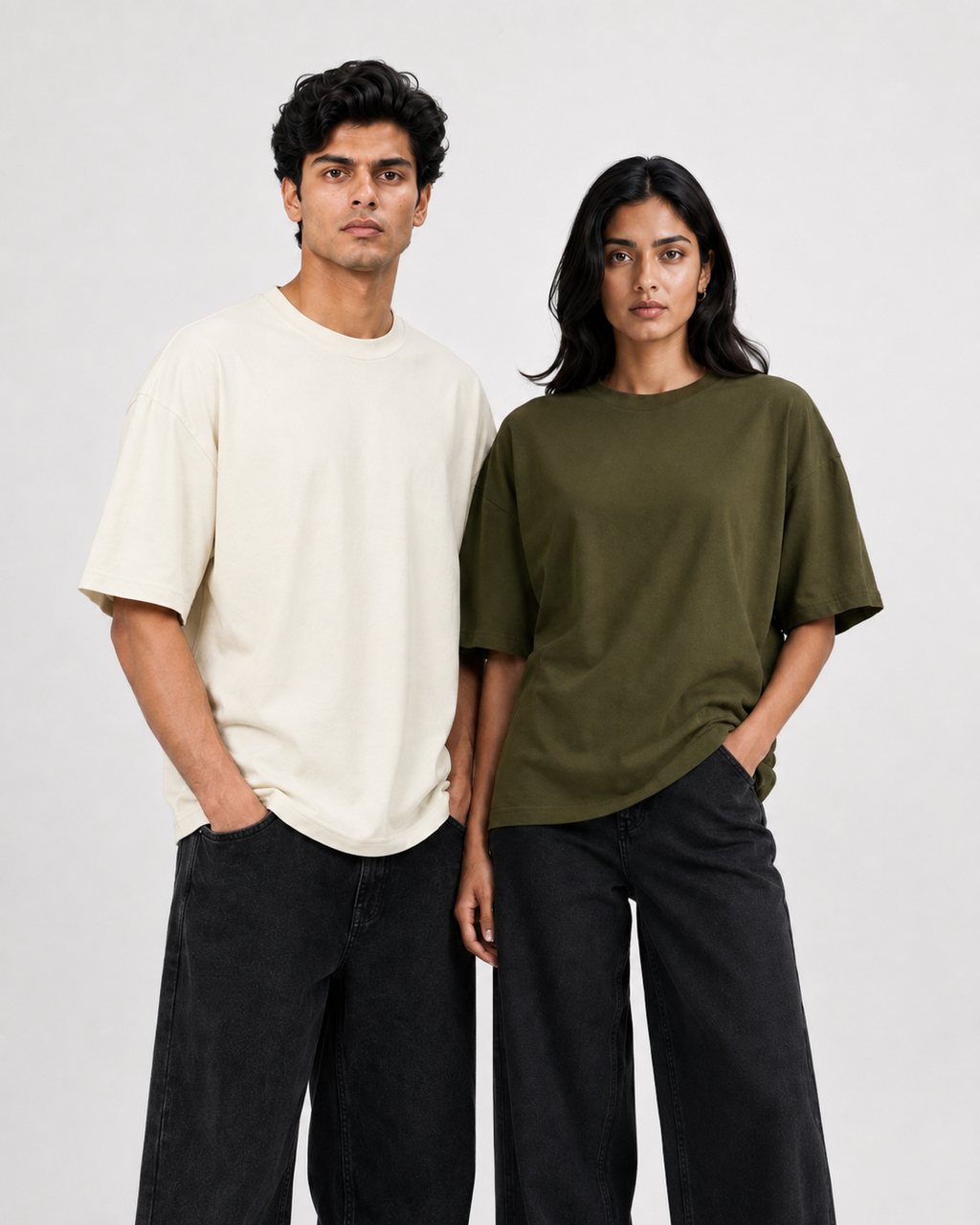 Oversized T-Shirts – Pack of 3 (Off-White, Olive Green & Brown)