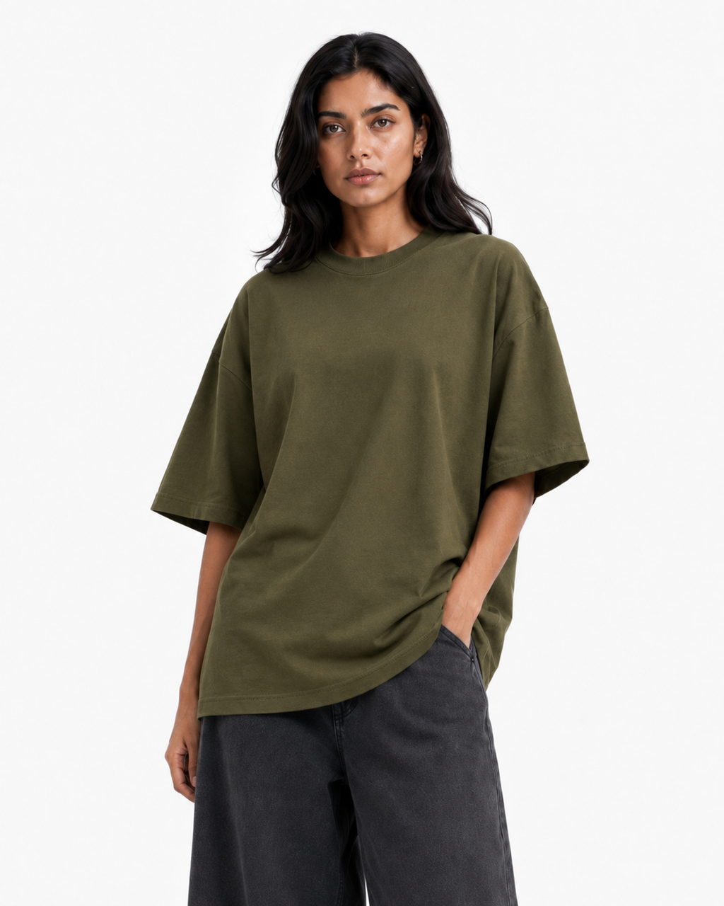 Oversized T-Shirts – Pack of 3 (Black, Olive Green & Brown)