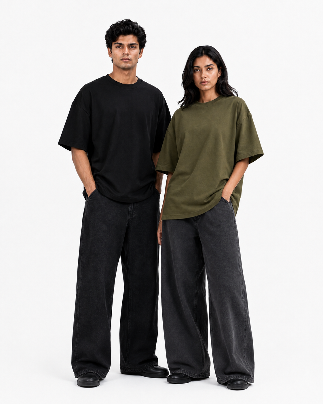 Oversized T-Shirts – Pack of 3 (Black, Olive Green & Brown)