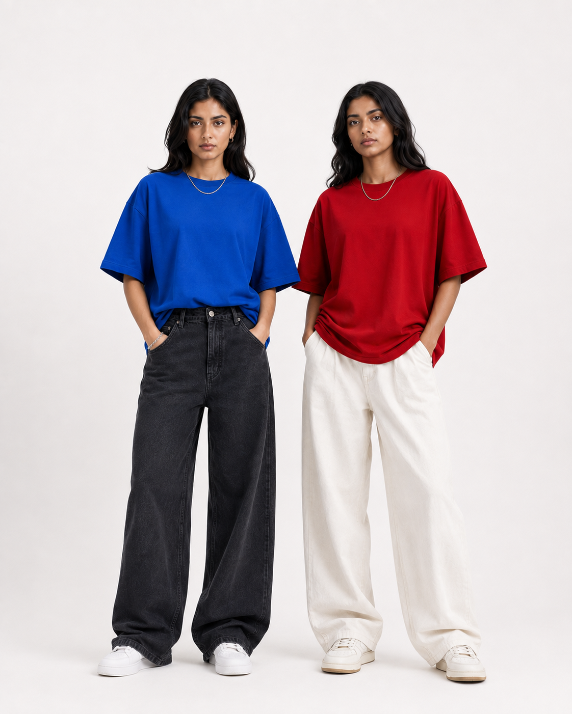 Oversized T-Shirts – Pack of 3 (Off-White, Royal Blue & Red)