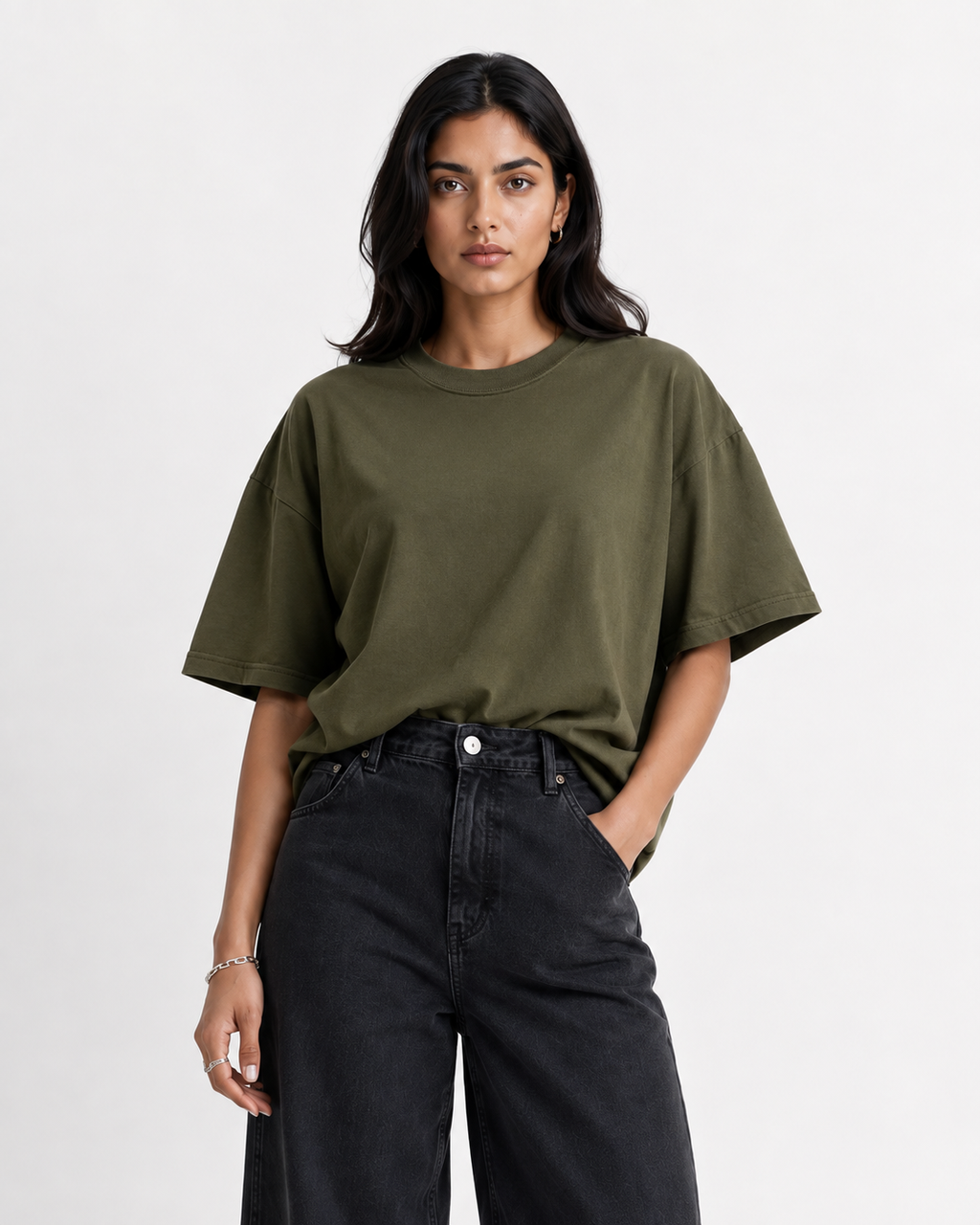 Unisex Cotton Oversized T-Shirts – Pack of 2 (Black & Olive Green)