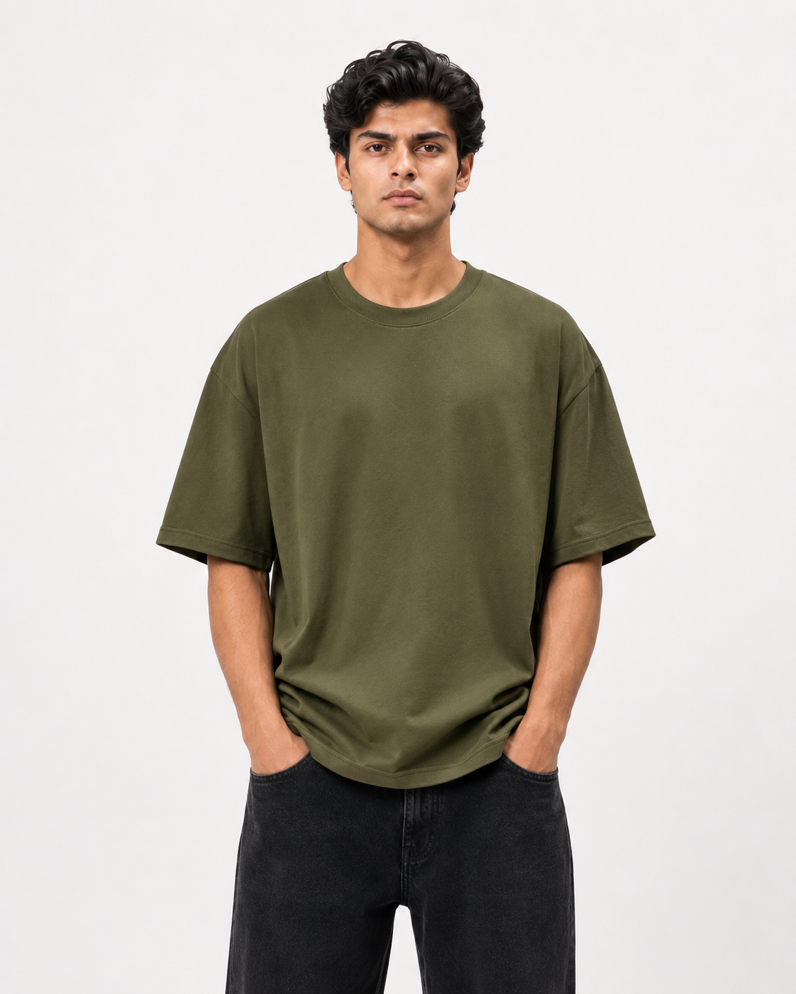 Unisex Cotton Oversized T-Shirts – Pack of 2 (Black & Olive Green)