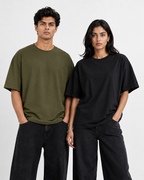 Unisex Cotton Oversized T-Shirts – Pack of 2 (Black & Olive Green)